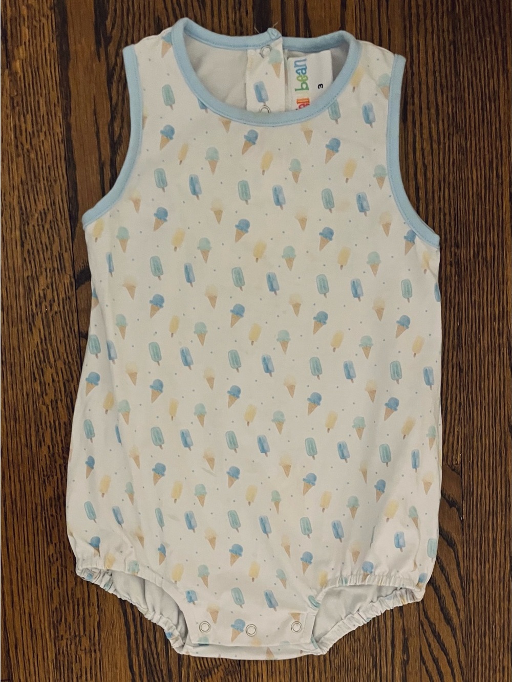Jelly Bean White Romper with Light Blue Ice Cream Print